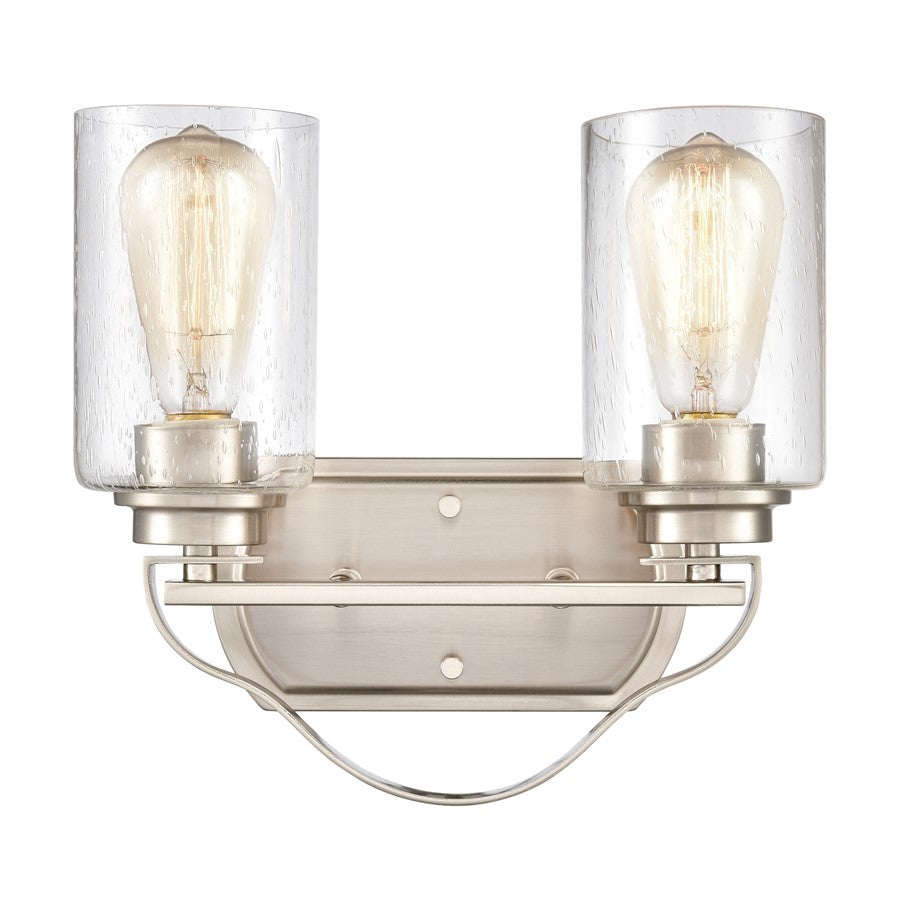 Atlas Lighting Market Square 12in 2-Light Vanity Light | Transitional Brushed Nickel and Clear Seeded Glass | Bathroom Vanity | Model WL11365-NK