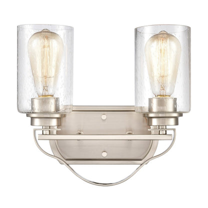 Atlas Lighting Market Square 12in 2-Light Vanity Light | Transitional Brushed Nickel and Clear Seeded Glass | Bathroom Vanity | Model WL11365-NK