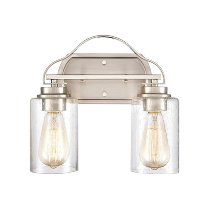 Atlas Lighting Market Square 12in 2-Light Vanity Light | Transitional Brushed Nickel and Clear Seeded Glass | Bathroom Vanity | Model WL11365-NK