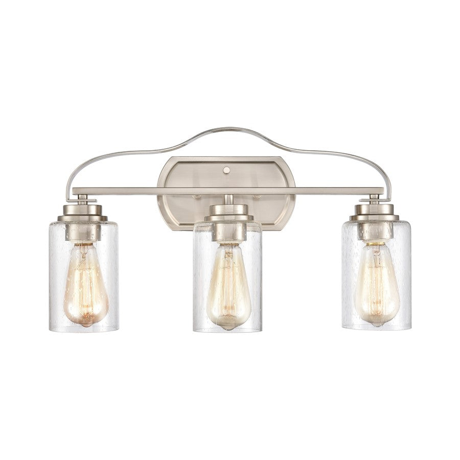 Atlas Lighting Market Square 20in 3-Light Vanity Light | Transitional Brushed Nickel and Clear Seeded Glass | Bathroom Vanity | Model WL11366-NK