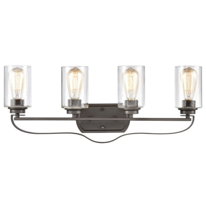 Atlas Lighting Market Square 28in 4-Light Vanity Light | Transitional Oil Rubbed Bronze and Clear Seeded Glass | Bathroom Vanity | Model WL11367-BZ