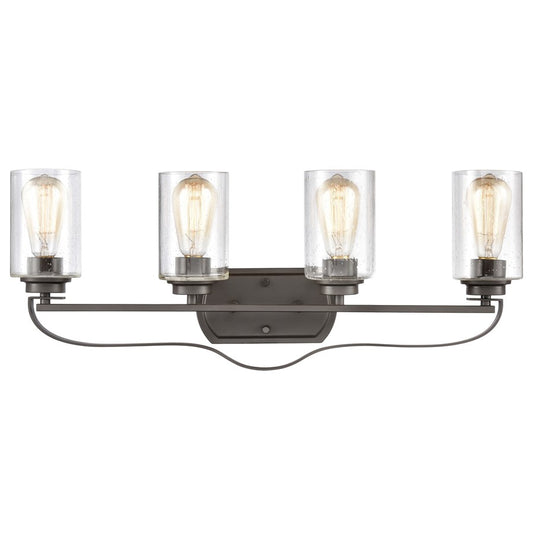 Atlas Lighting Market Square 28in 4-Light Vanity Light | Transitional Oil Rubbed Bronze and Clear Seeded Glass | Bathroom Vanity | Model WL11367-BZ