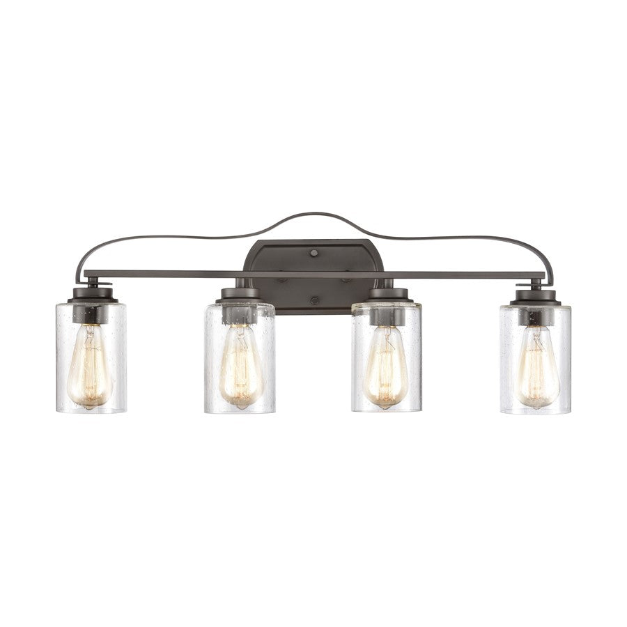 Atlas Lighting Market Square 28in 4-Light Vanity Light | Transitional Oil Rubbed Bronze and Clear Seeded Glass | Bathroom Vanity | Model WL11367-BZ
