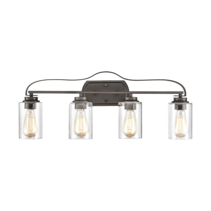 Atlas Lighting Market Square 28in 4-Light Vanity Light | Transitional Oil Rubbed Bronze and Clear Seeded Glass | Bathroom Vanity | Model WL11367-BZ
