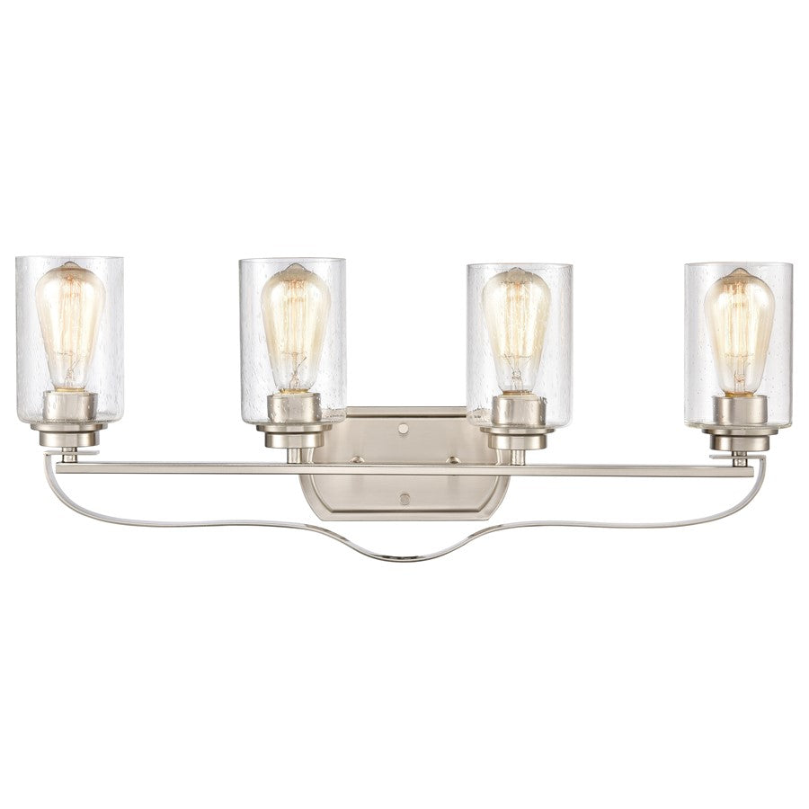 Atlas Lighting Market Square 28in 4-Light Vanity Light | Transitional Brushed Nickel and Clear Seeded Glass | Bathroom Vanity | Model WL11367-NK