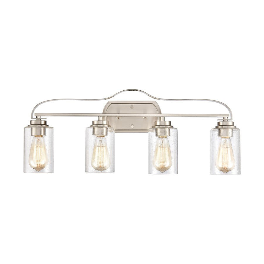 Atlas Lighting Market Square 28in 4-Light Vanity Light | Transitional Brushed Nickel and Clear Seeded Glass | Bathroom Vanity | Model WL11367-NK