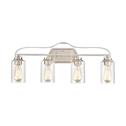 Atlas Lighting Market Square 28in 4-Light Vanity Light | Transitional Brushed Nickel and Clear Seeded Glass | Bathroom Vanity | Model WL11367-NK