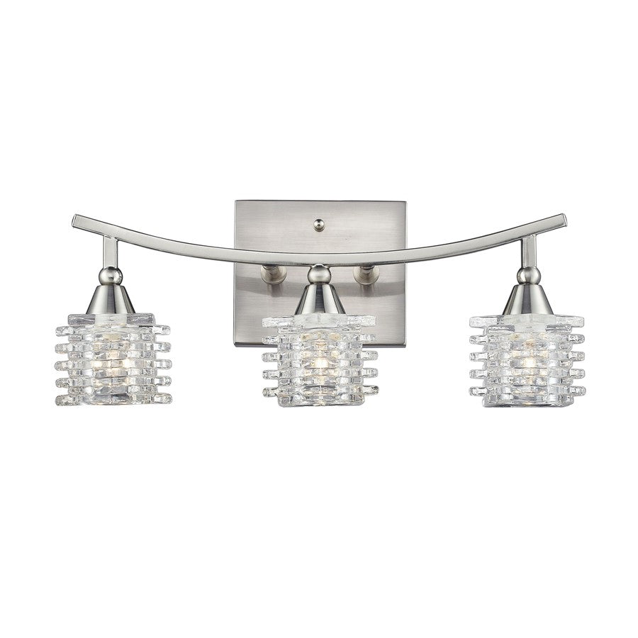 Atlas Lighting Matrix 15in 3-Light Vanity Light | Modern Satin Nickel and Clear Glass | Bathroom Vanity | 15 x 5 x 7 in | Model WL11368-NK