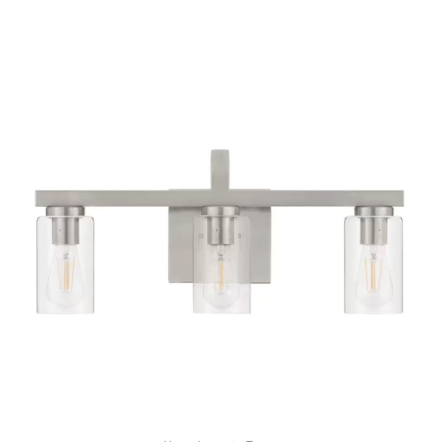 Atlas Lighting Melina 22in 3-Light Vanity Light | Transitional Brushed Nickel and Clear Glass | Bathroom Vanity | 22 x 6.5 x 10 in | Model WL11369-NK