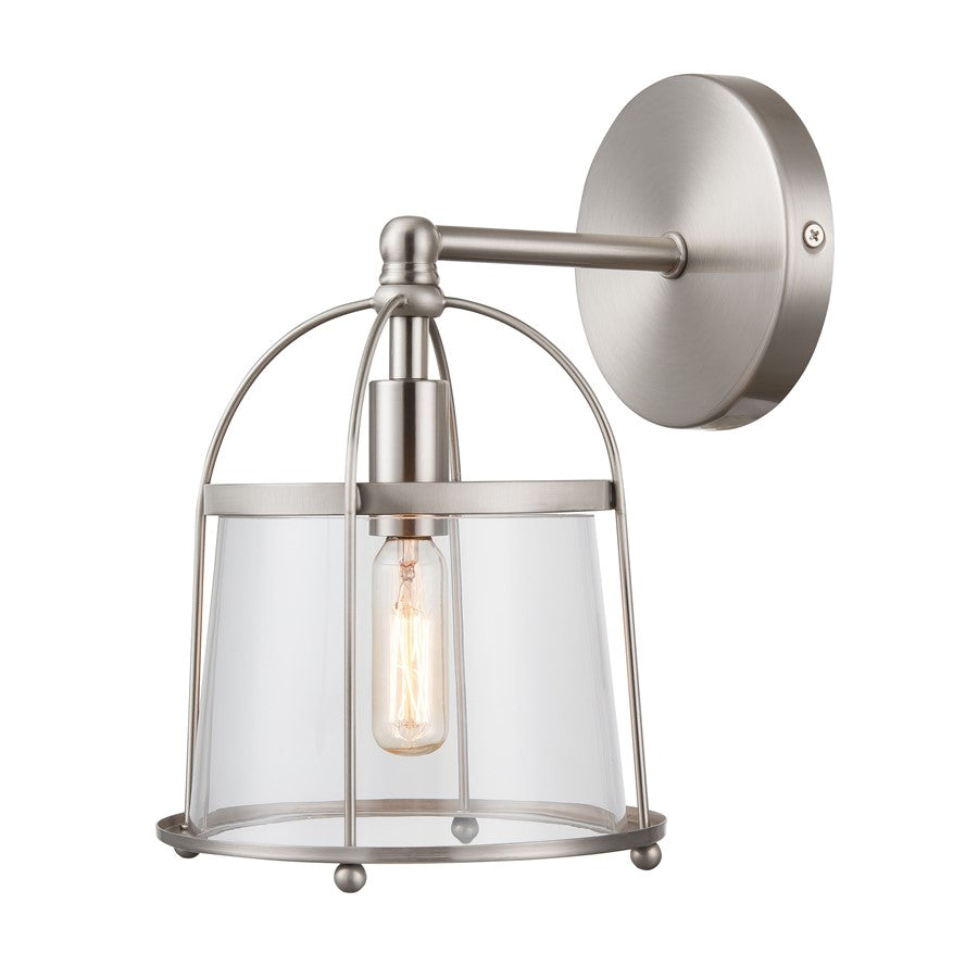 Atlas Lighting Merrick 10in 1-Light Sconce | Transitional Satin Nickel and Clear Glass | Bathroom Vanity | 7 x 8 x 10 in | Model WL11373-NK