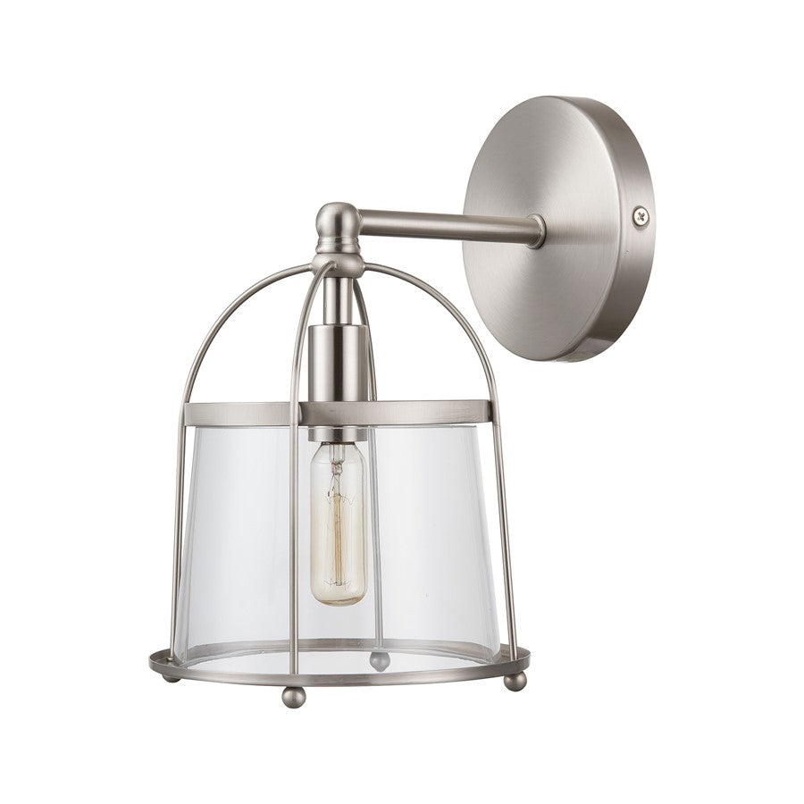 Atlas Lighting Merrick 10in 1-Light Sconce | Transitional Satin Nickel and Clear Glass | Bathroom Vanity | 7 x 8 x 10 in | Model WL11373-NK