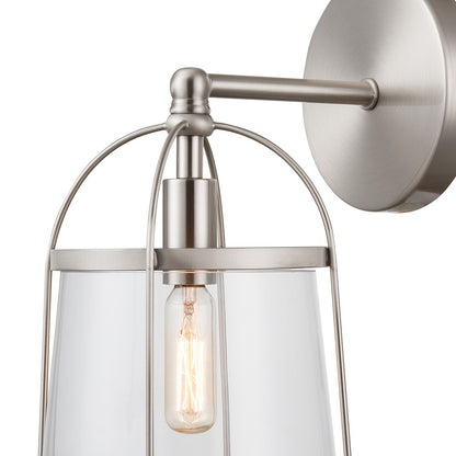 Atlas Lighting Merrick 10in 1-Light Sconce | Transitional Satin Nickel and Clear Glass | Bathroom Vanity | 7 x 8 x 10 in | Model WL11373-NK