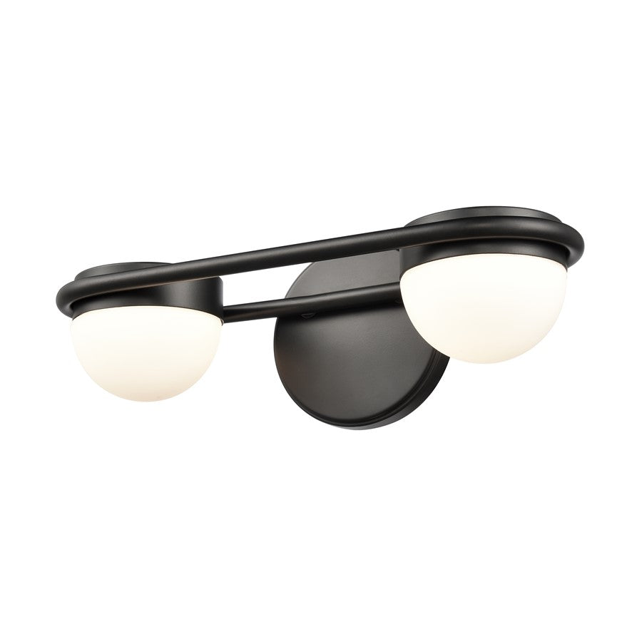 Atlas Lighting Nelly 14in 2-Light Vanity Light | Art Deco Matte Black and White Etched Glass | Bathroom Vanity | 14 x 6 x 5 in | Model WL11376-BK
