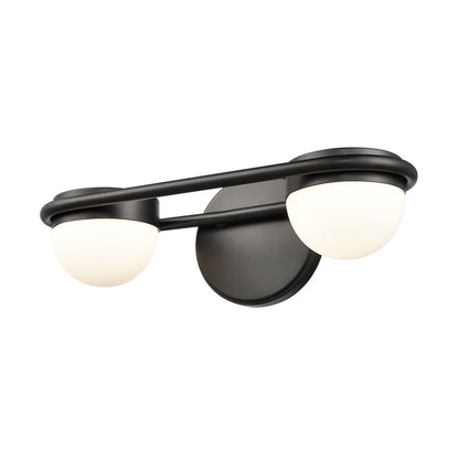 Atlas Lighting Nelly 14in 2-Light Vanity Light | Art Deco Matte Black and White Etched Glass | Bathroom Vanity | 14 x 6 x 5 in | Model WL11376-BK