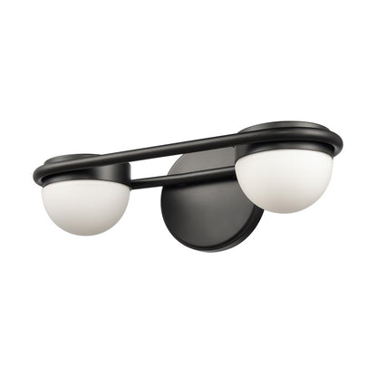 Atlas Lighting Nelly 14in 2-Light Vanity Light | Art Deco Matte Black and White Etched Glass | Bathroom Vanity | 14 x 6 x 5 in | Model WL11376-BK