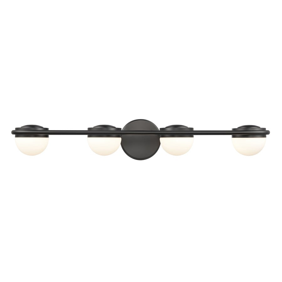Atlas Lighting Nelly 31in 4-Light Vanity Light | Art Deco Matte Black and White Etched Glass | Bathroom Vanity | 31 x 6 x 5 in | Model WL11378-BK