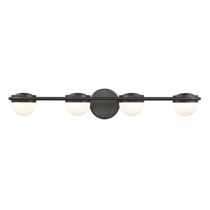 Atlas Lighting Nelly 31in 4-Light Vanity Light | Art Deco Matte Black and White Etched Glass | Bathroom Vanity | 31 x 6 x 5 in | Model WL11378-BK