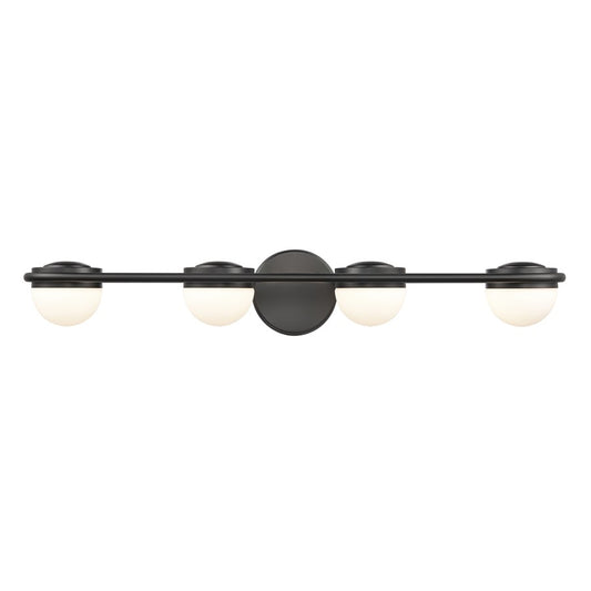 Atlas Lighting Nelly 31in 4-Light Vanity Light | Art Deco Matte Black and White Etched Glass | Bathroom Vanity | 31 x 6 x 5 in | Model WL11378-BK