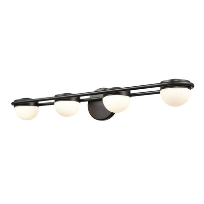 Atlas Lighting Nelly 31in 4-Light Vanity Light | Art Deco Matte Black and White Etched Glass | Bathroom Vanity | 31 x 6 x 5 in | Model WL11378-BK