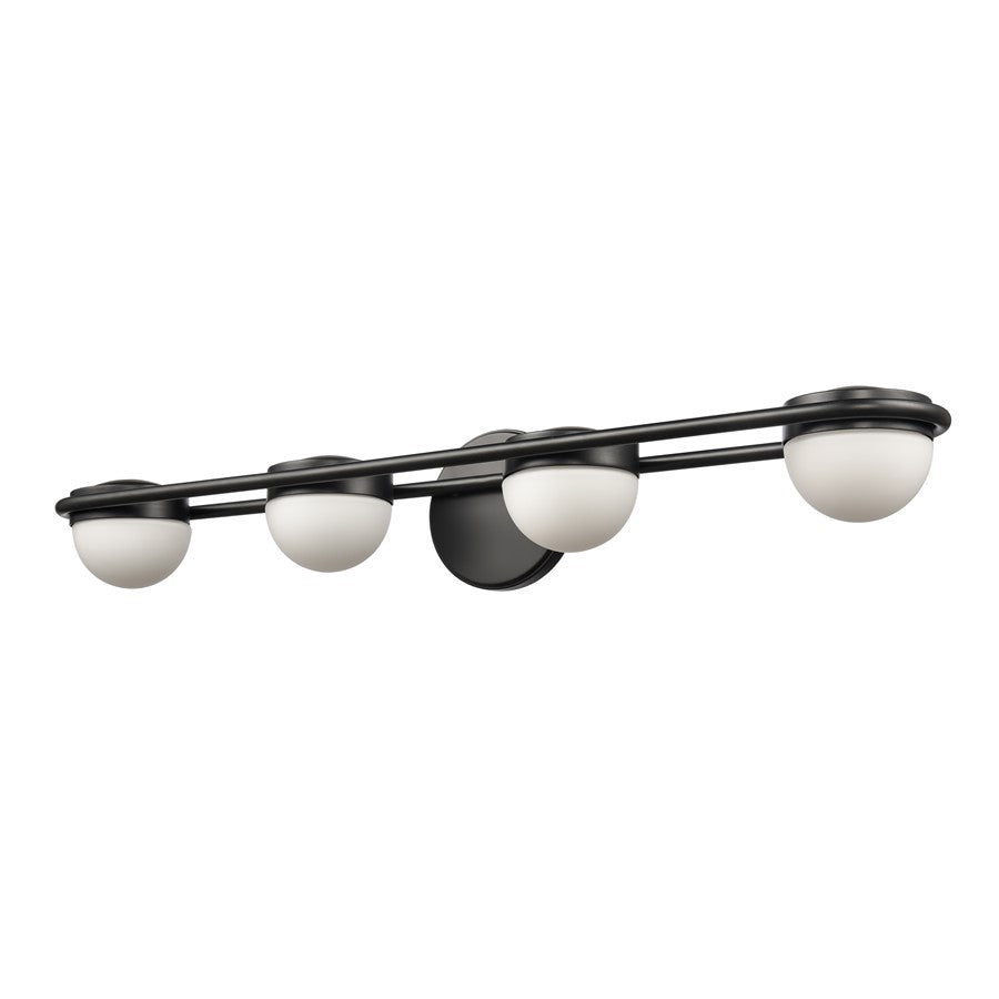 Atlas Lighting Nelly 31in 4-Light Vanity Light | Art Deco Matte Black and White Etched Glass | Bathroom Vanity | 31 x 6 x 5 in | Model WL11378-BK