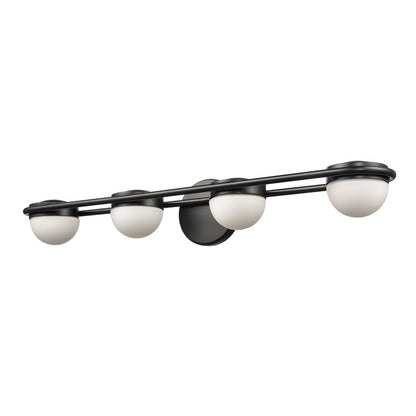 Atlas Lighting Nelly 31in 4-Light Vanity Light | Art Deco Matte Black and White Etched Glass | Bathroom Vanity | 31 x 6 x 5 in | Model WL11378-BK