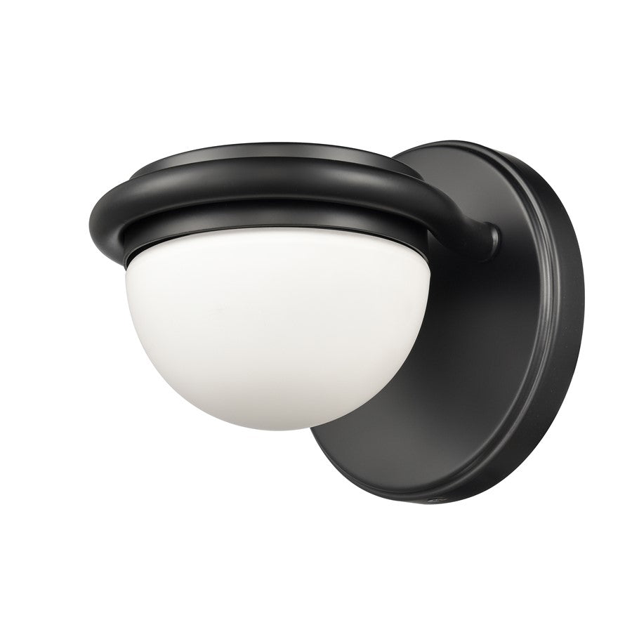 Atlas Lighting Nelly 5in 1-Light Vanity Light | Art Deco Matte Black and White Etched Glass | Bathroom Vanity | 5 x 6 x 5 in | Model WL11379-BK