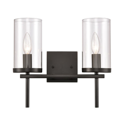 Atlas Lighting Oakland 12in 2-Light Vanity Light | Modern Black and Clear Glass | Bathroom Vanity & Powder Room | 13 x 6 x 12 in | Model WL11383-BK