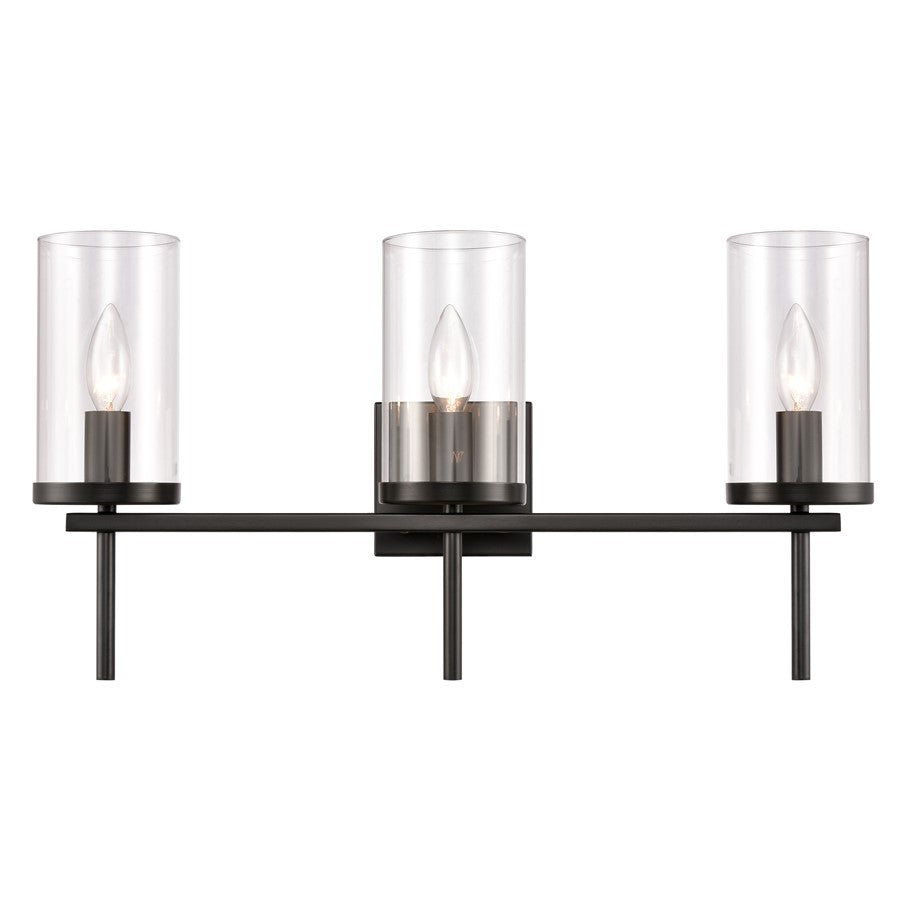 Atlas Lighting Oakland 23in 3-Light Vanity Light | Modern Black and Clear Glass | Bathroom Vanity | 23 x 6.75 x 12 in | Model WL11384-BK