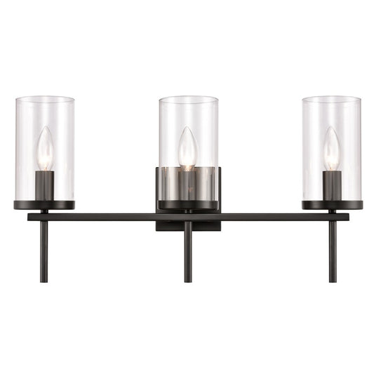Atlas Lighting Oakland 23in 3-Light Vanity Light | Modern Black and Clear Glass | Bathroom Vanity | 23 x 6.75 x 12 in | Model WL11384-BK