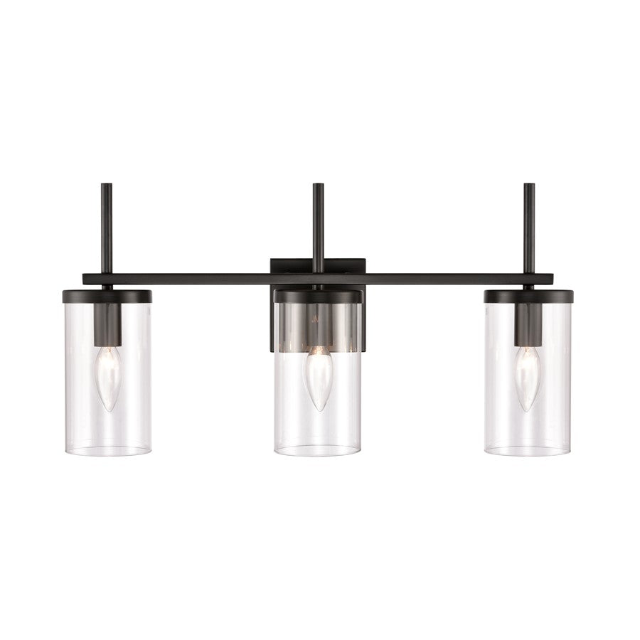Atlas Lighting Oakland 23in 3-Light Vanity Light | Modern Black and Clear Glass | Bathroom Vanity | 23 x 6.75 x 12 in | Model WL11384-BK