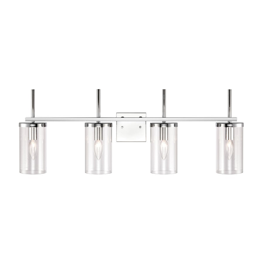 Atlas Lighting Oakland 32.5in 4-Light Vanity Light | Modern Chrome and Clear Glass | Bathroom Vanity | 32.5 x 6.75 x 12 in | Model WL11385-CH