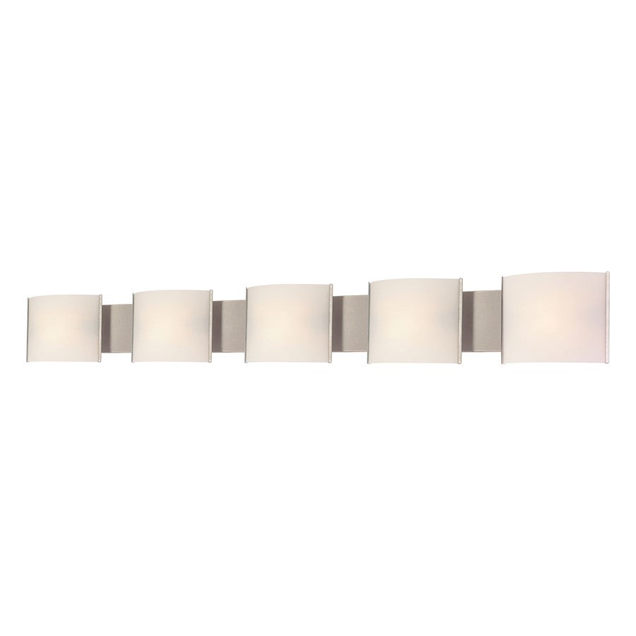 Atlas Lighting Pannelli 52in 5-Light Vanity Light | Modern Stainless Steel and White Glass | Bathroom Vanity | 52 x 3 x 6 in | Model WL11394-SV