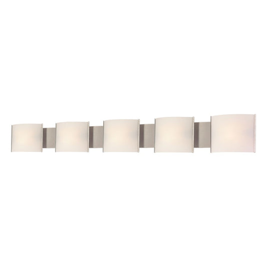 Atlas Lighting Pannelli 52in 5-Light Vanity Light | Modern Stainless Steel and White Glass | Bathroom Vanity | 52 x 3 x 6 in | Model WL11394-SV