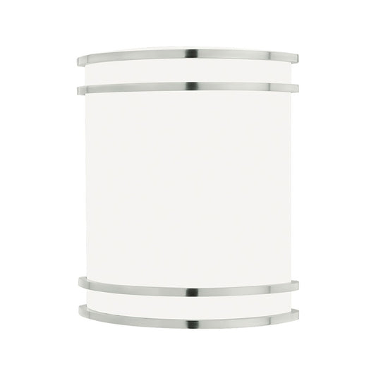 Atlas Lighting Parallel 8.5in 1-Light Wall Lamp | Modern Brushed Nickel and White Glass | Bathroom Vanity | 8.5 x 4 x 10.63 in | Model WL11396-NK