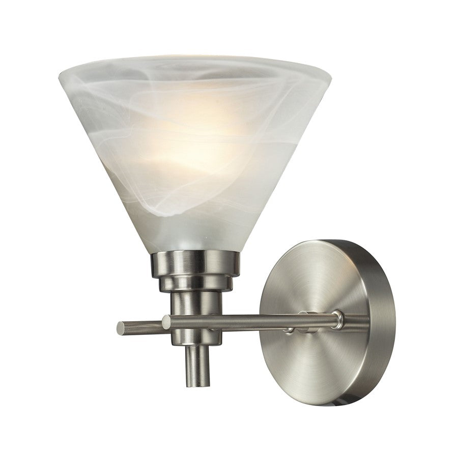 Atlas Lighting Pemberton 7in 1-Light Wall Sconce | Transitional Brushed Nickel and White Glass | Bathroom Vanity & Hallway | Model WL11399-NK