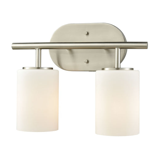 Atlas Lighting Pemlico 13in 2-Light Vanity Light | Transitional Satin Nickel and White Frosted Glass | Bathroom Vanity | Model WL11400-NK