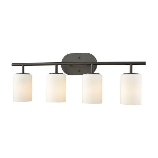 Atlas Lighting Pemlico 28in 4-Light Vanity Light | Transitional Oil Rubbed Bronze and White Frosted Glass | Bathroom Vanity | Model WL11402-BZ