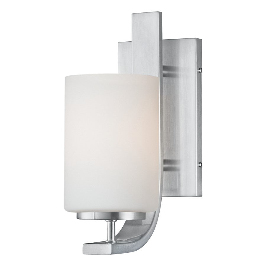 Atlas Lighting Pendenza 11in 1-Light Wall Sconce | Transitional Brushed Nickel and White Frosted Glass | Bathroom & Hallway Accent | Model WL11403-NK