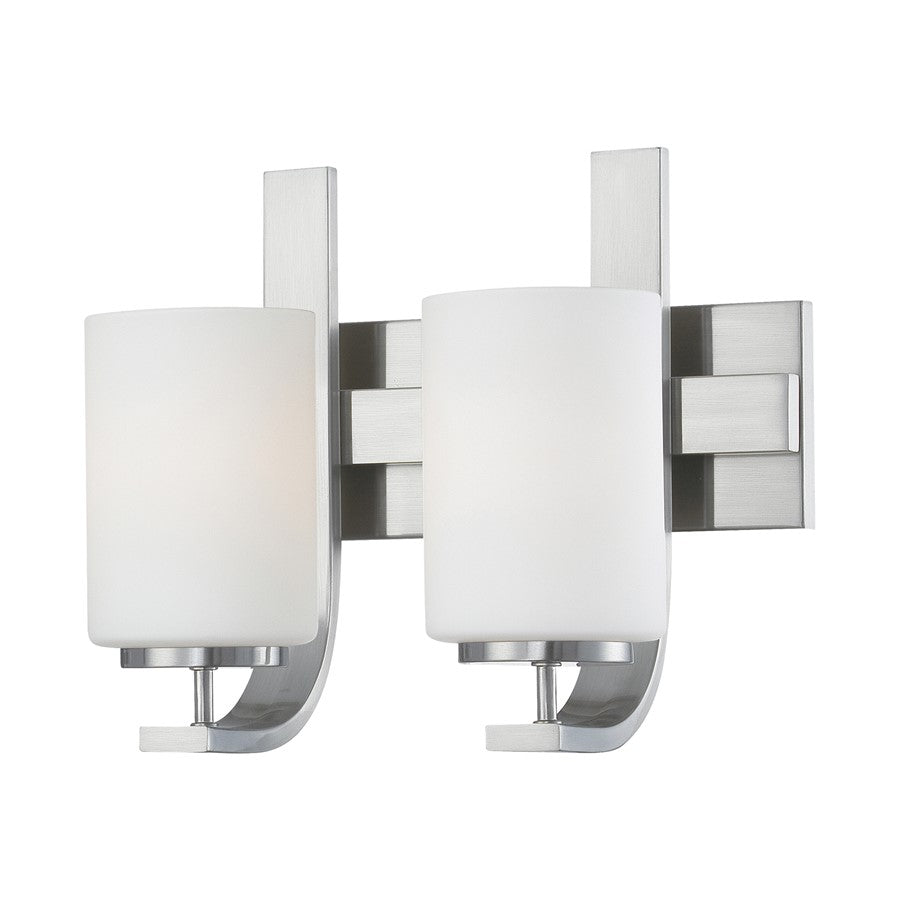 Atlas Lighting Pendenza 13in 2-Light Vanity Light | Transitional Brushed Nickel and White Frosted Glass | Bathroom Vanity | Model WL11404-NK