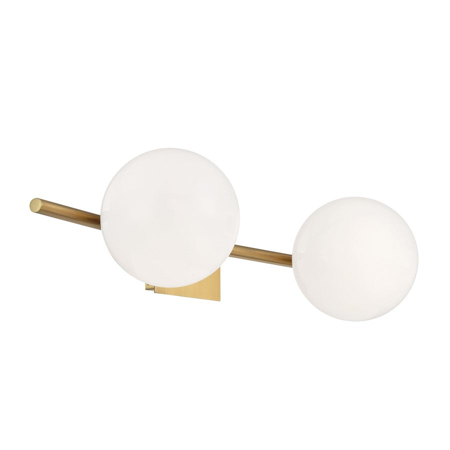 Atlas Lighting Perch 24in 2-Light Vanity Light | Modern Satin Brass and White Opal Glass | Bathroom Vanity | 24 x 8.25 x 6 in | Model WL11407-BS