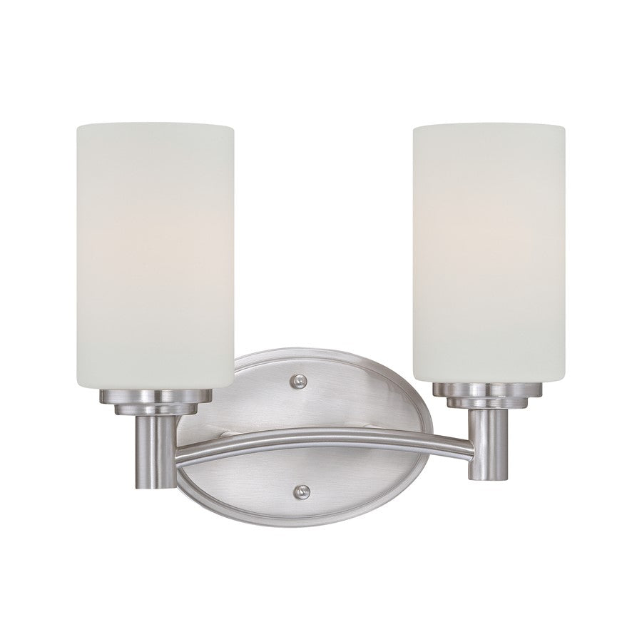 Atlas Lighting Pittman 12in 2-Light Vanity Light | Transitional Brushed Nickel and White Frosted Glass | Bathroom Vanity | Model WL11408-NK