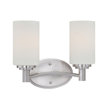 Atlas Lighting Pittman 12in 2-Light Vanity Light | Transitional Brushed Nickel and White Frosted Glass | Bathroom Vanity | Model WL11408-NK