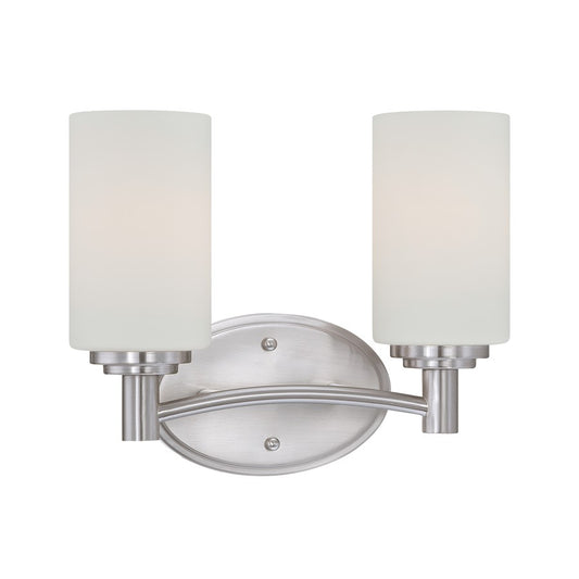 Atlas Lighting Pittman 12in 2-Light Vanity Light | Transitional Brushed Nickel and White Frosted Glass | Bathroom Vanity | Model WL11408-NK