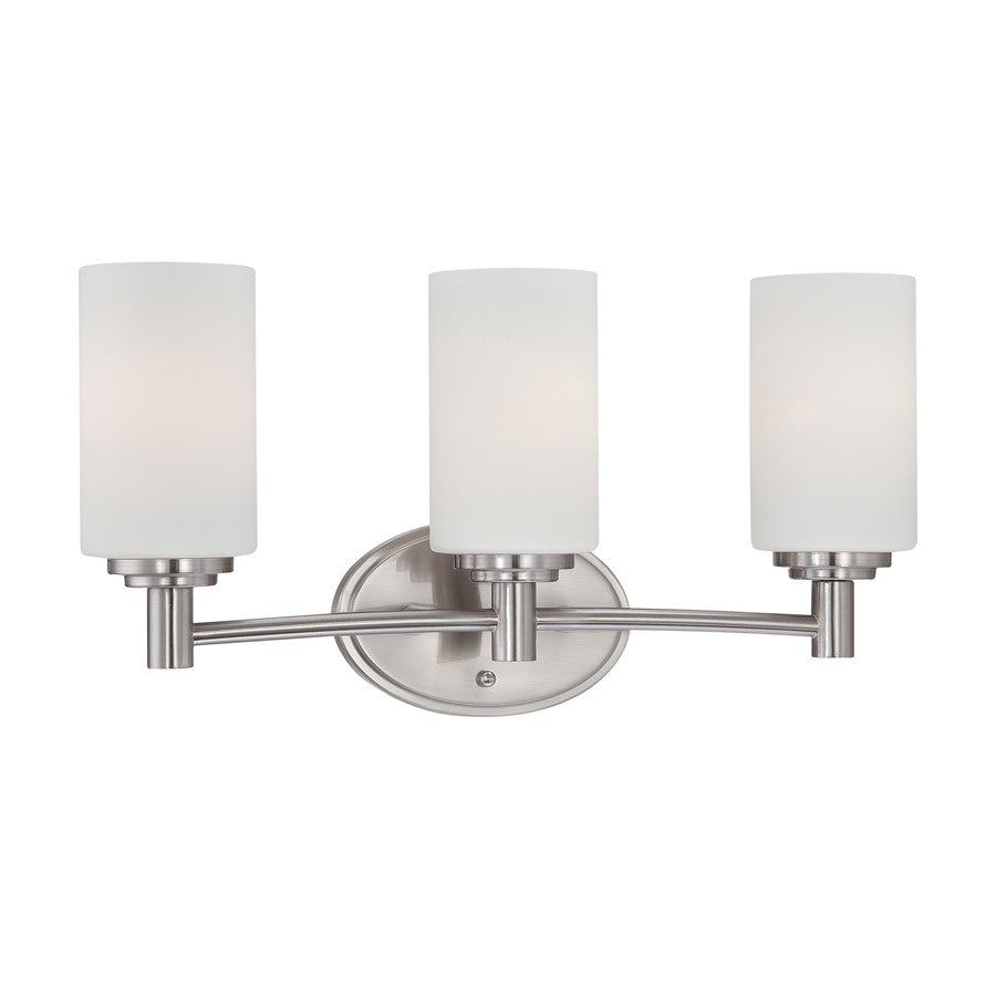 Atlas Lighting Pittman 19in 3-Light Vanity Light | Transitional Brushed Nickel and White Frosted Glass | Bathroom Vanity | Model WL11409-NK