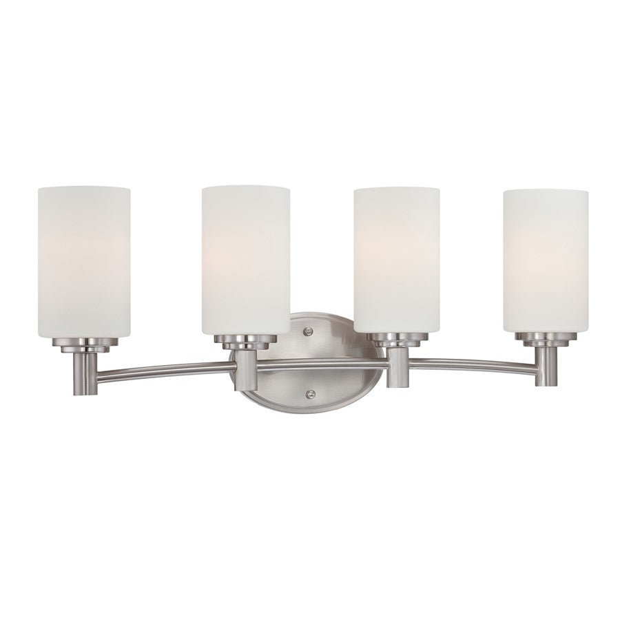 Atlas Lighting Pittman 24in 4-Light Vanity Light | Transitional Brushed Nickel and White Frosted Glass | Bathroom Vanity | Model WL11410-NK