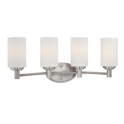 Atlas Lighting Pittman 24in 4-Light Vanity Light | Transitional Brushed Nickel and White Frosted Glass | Bathroom Vanity | Model WL11410-NK