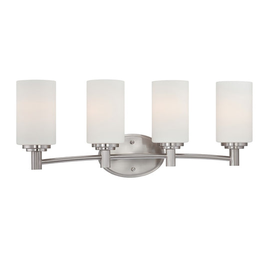 Atlas Lighting Pittman 24in 4-Light Vanity Light | Transitional Brushed Nickel and White Frosted Glass | Bathroom Vanity | Model WL11410-NK