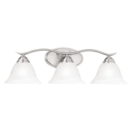 Atlas Lighting Prestige 26.5in 3-Light Vanity Light | Traditional Brushed Nickel and White Alabaster Glass | Bathroom Vanity | Model WL11413-NK