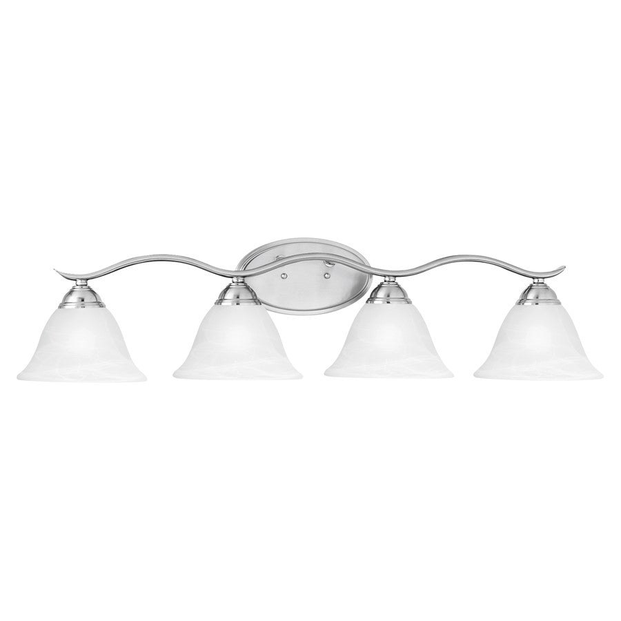 Atlas Lighting Prestige 36in 4-Light Vanity Light | Traditional Brushed Nickel and White Alabaster Glass | Bathroom Vanity | Model WL11414-NK