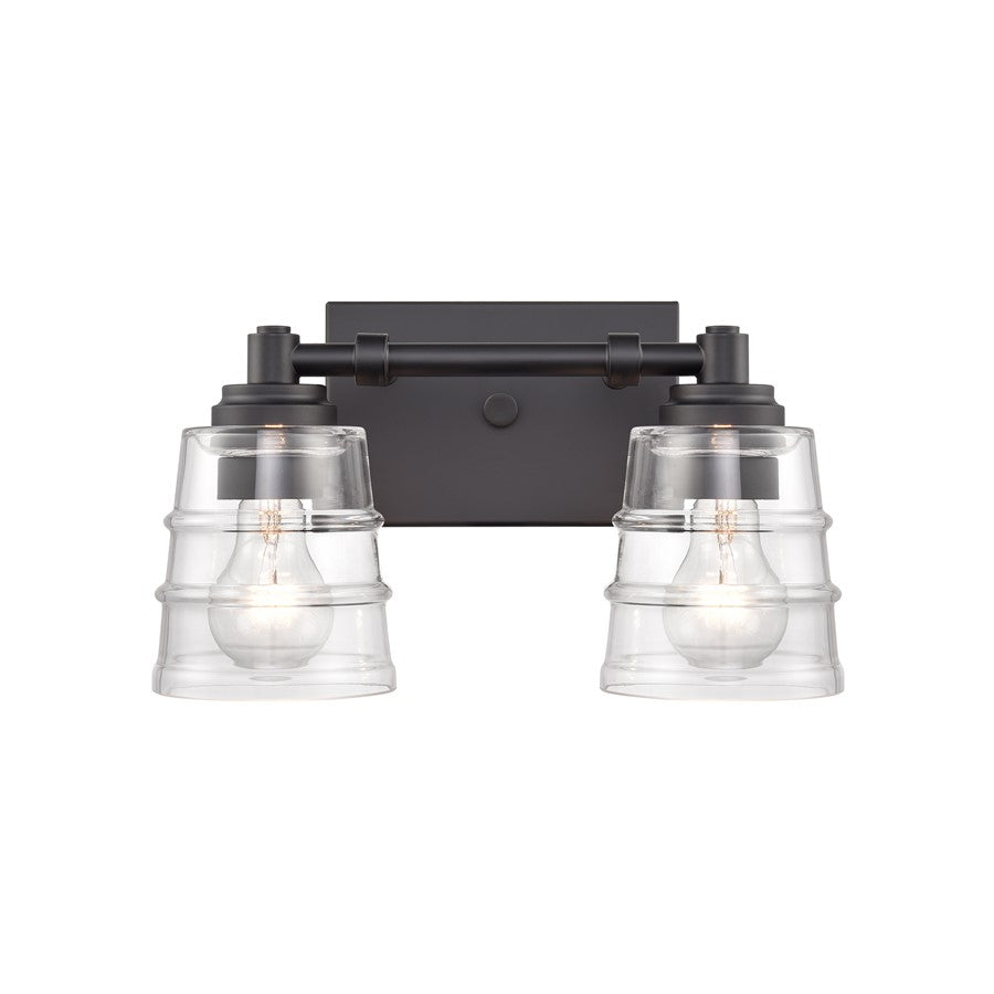 Atlas Lighting Pulsate 13in 2-Light Vanity Light | Transitional Matte Black and Clear Glass | Bathroom Vanity | 13 x 6.5 x 7.75 in | Model WL11416-BK